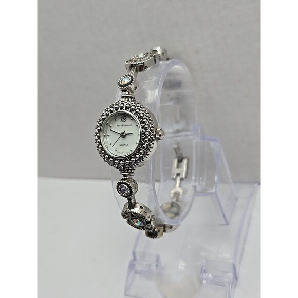 Harve Benard Marcasite Bracelet Watch Rhinestones Silver Tone Quartz New Battery - Picture 2 of 9
